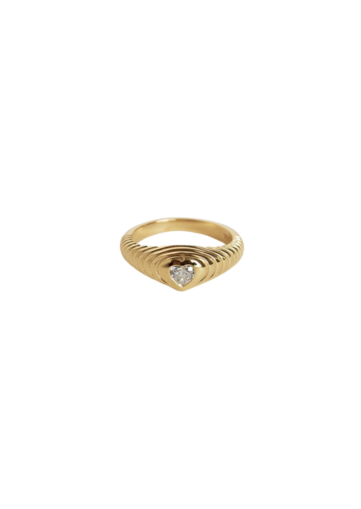 Diamond ribbed heart signet ring photo