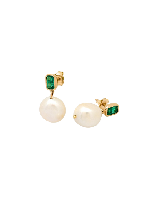 Baroque pearl drop earrings emerald photo