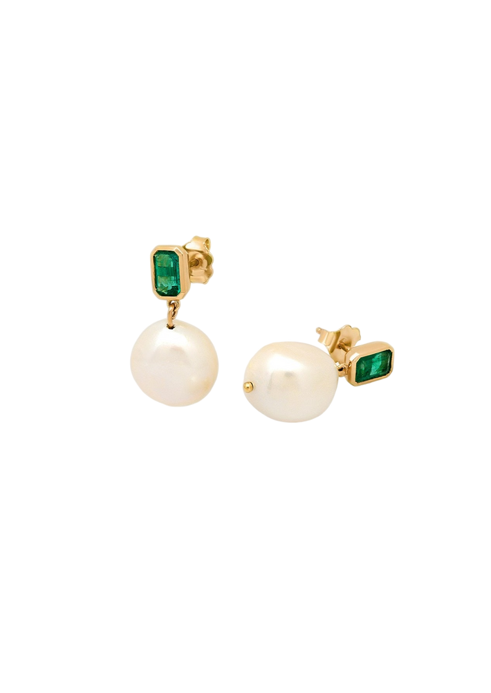 Baroque pearl drop earrings emerald