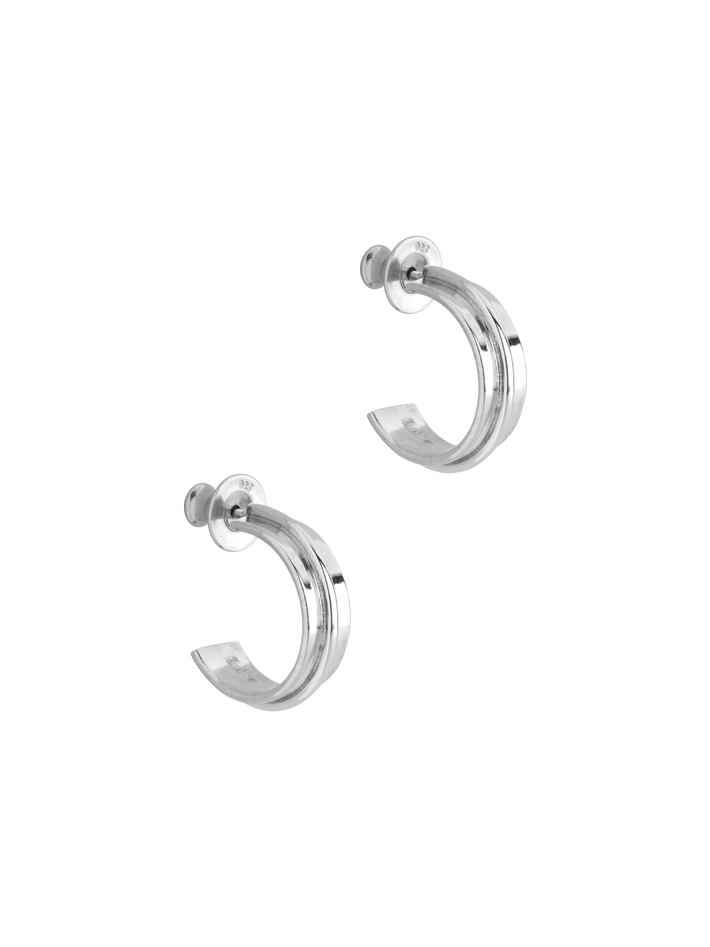 Linear silver small hoop earrings