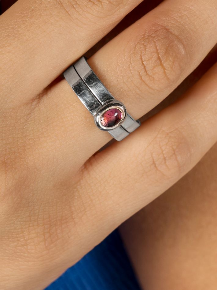 Off-centre tourmaline ring set in silver & 9kt rose gold