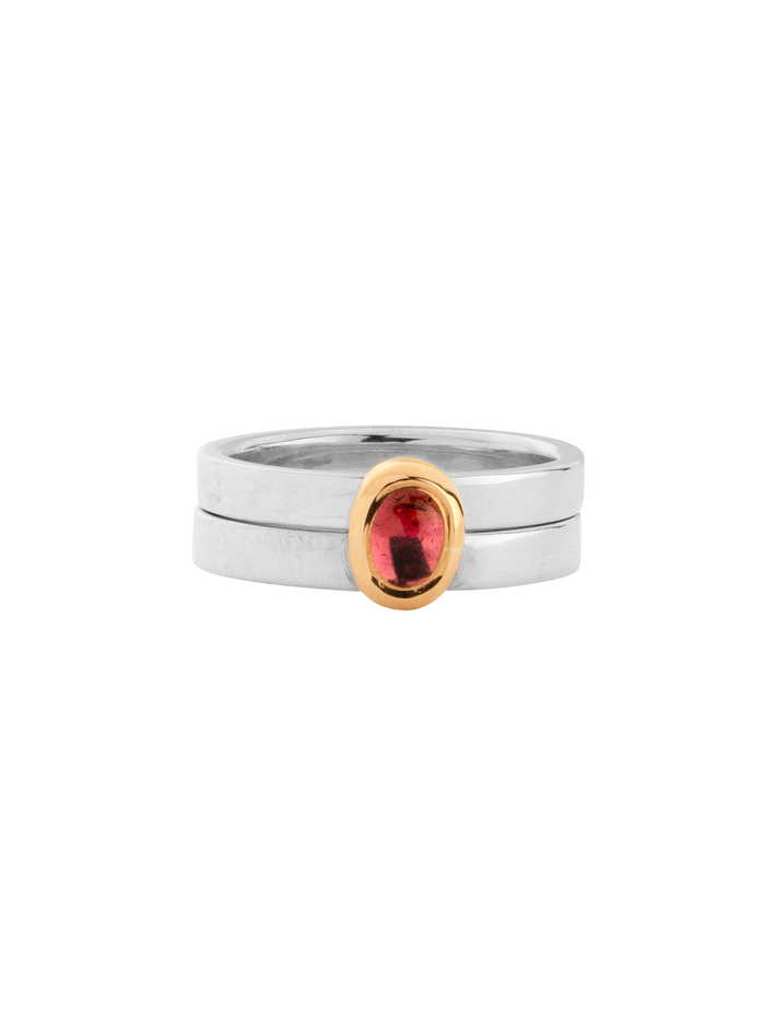 Off-centre tourmaline ring set in silver & 9kt rose gold