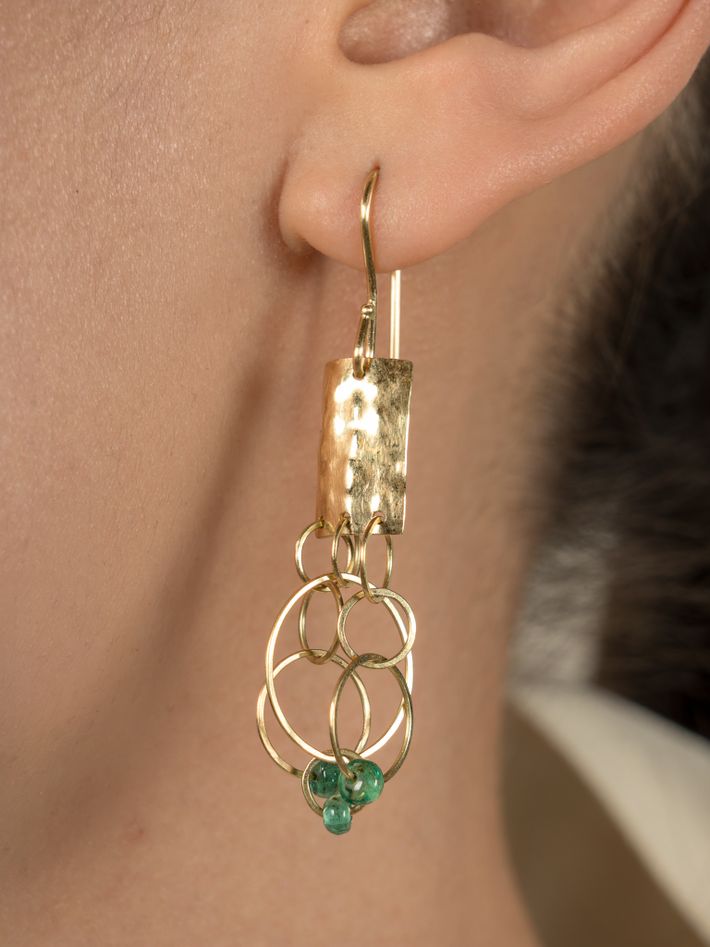 Tribal earrings with emeralds