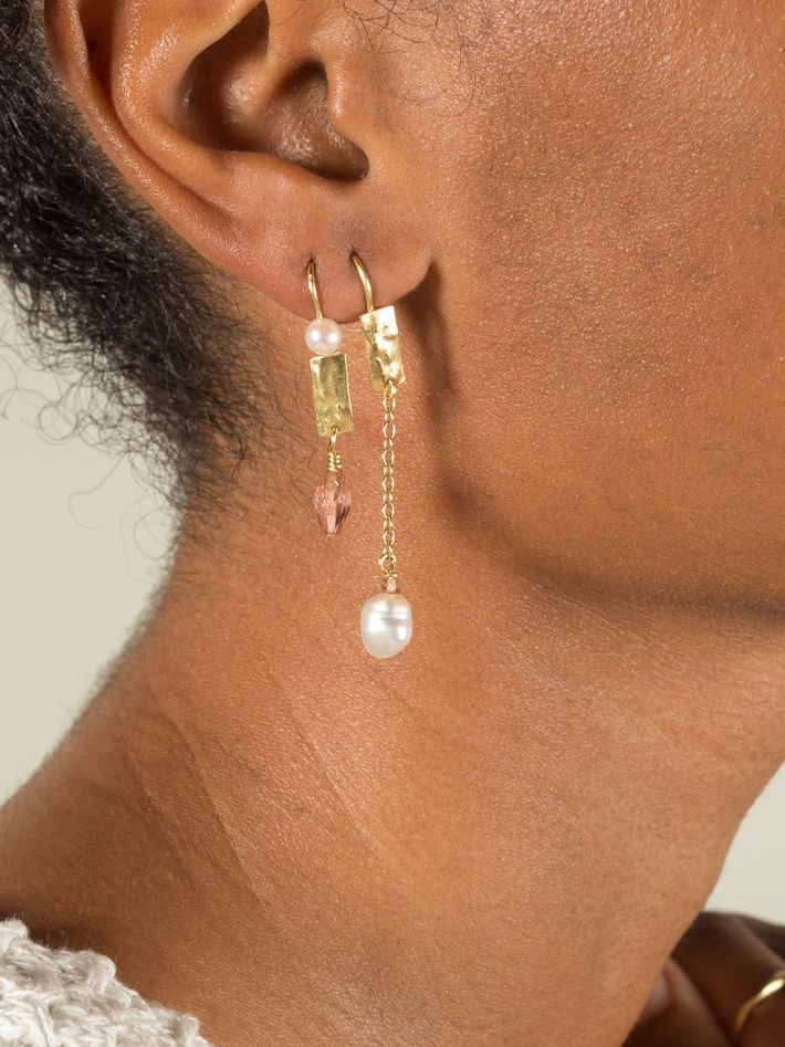 Tribal spinel drop and pearl earring
