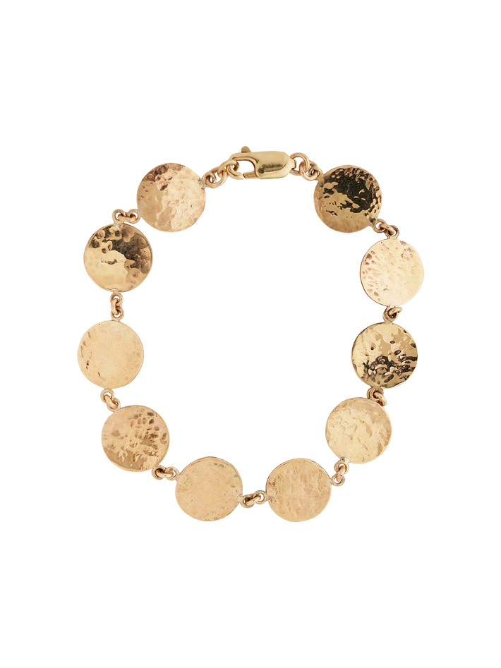 Solid gold hammered disc link bracelet by LaveyLondon Finematter