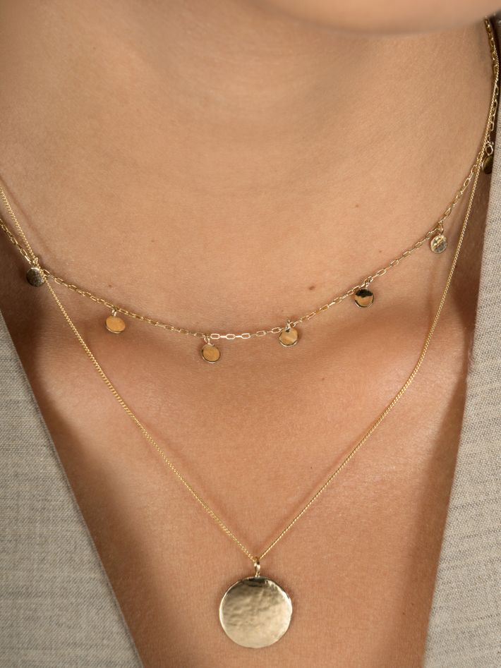 Solid gold coin drop choker necklace