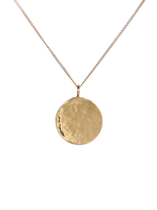 Solid 9ct gold large hammered disc necklace photo
