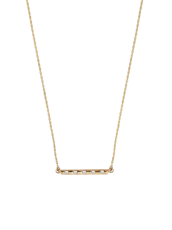 Solid gold diamond flush set bar necklace