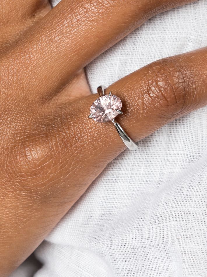 Solitaire morganite platinum ring with stacking ring 