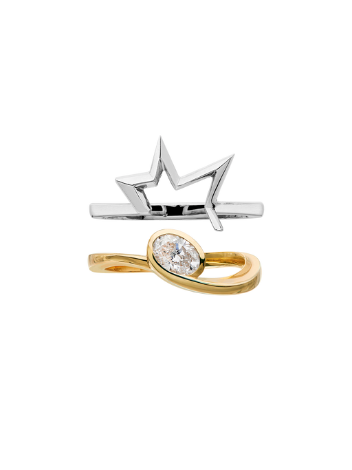 Tula solitaire engagement ring and titanium salute band photo