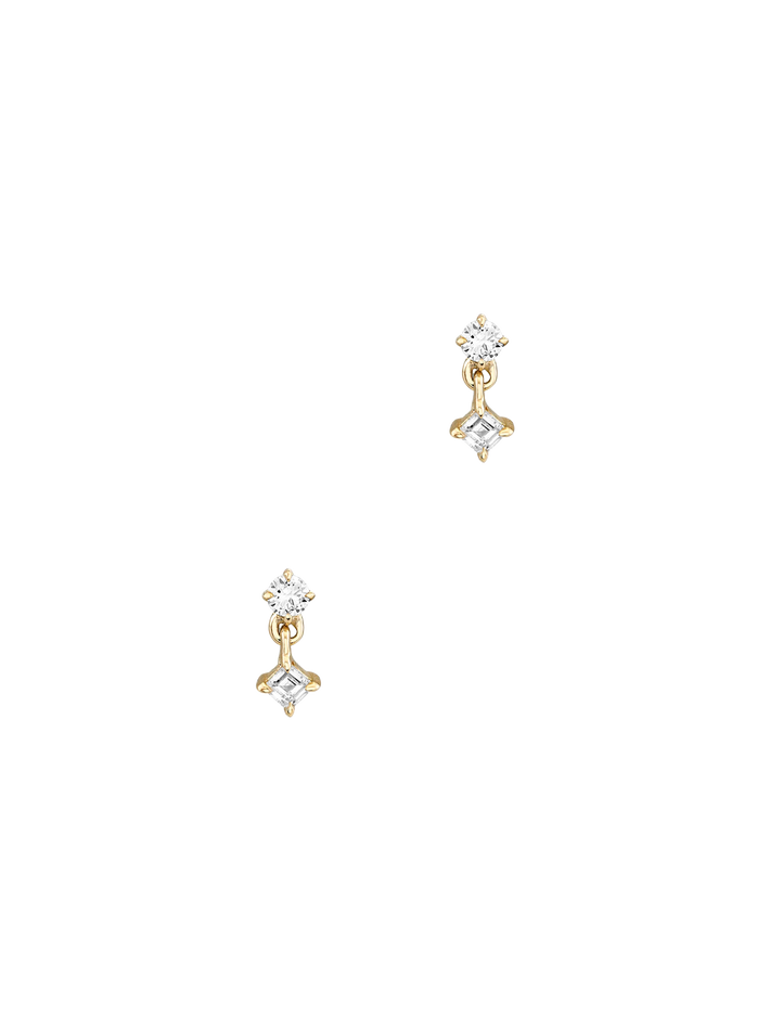 Mix matched round and carre diamond drop stud