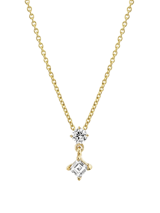 Mix matched round and carre shaped diamond drop necklace photo