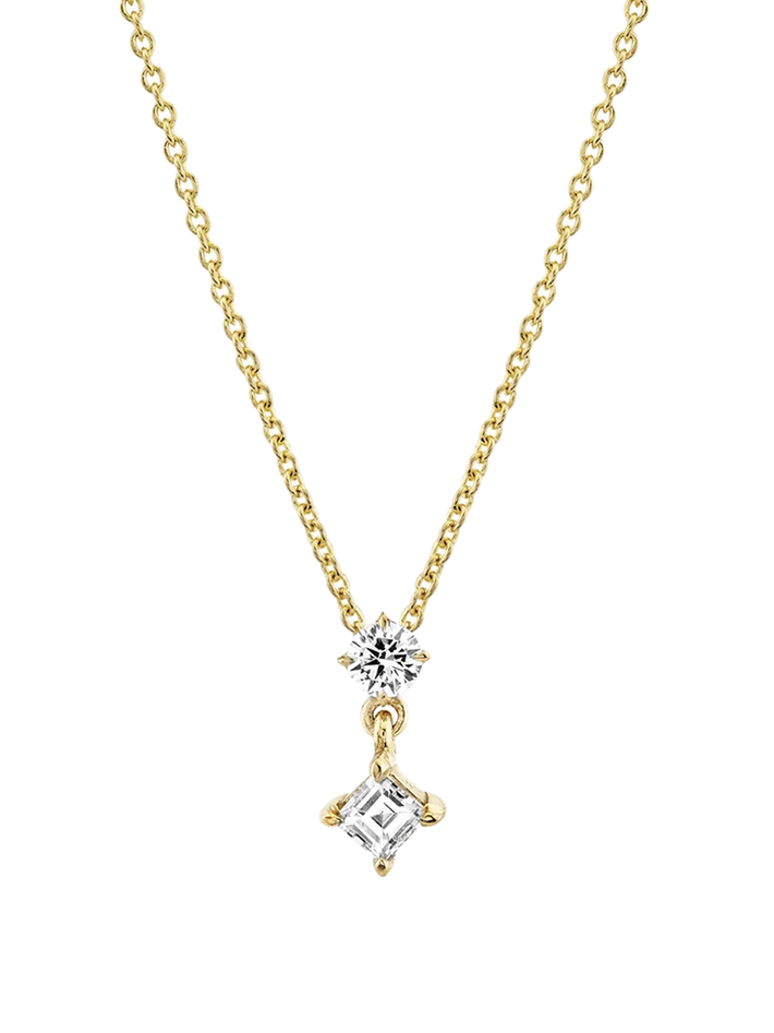 Mix matched round and carre shaped diamond drop necklace