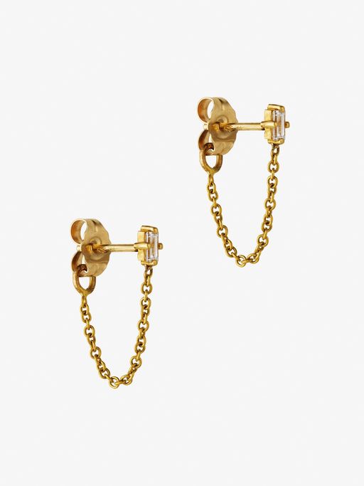 Floating baguette diamond chain earrings photo