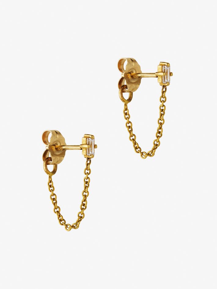 Floating baguette diamond chain earrings