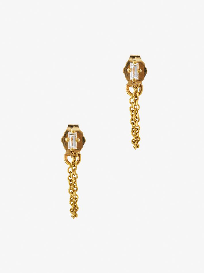 Floating baguette diamond chain earrings