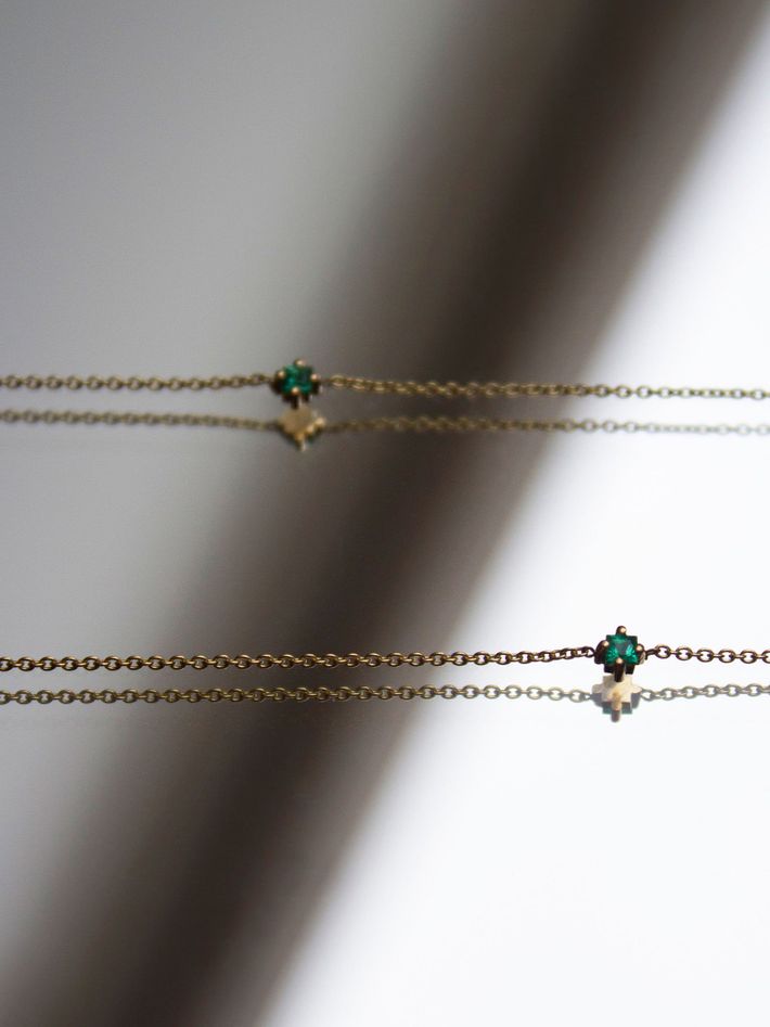 Princess cut emerald floating necklace