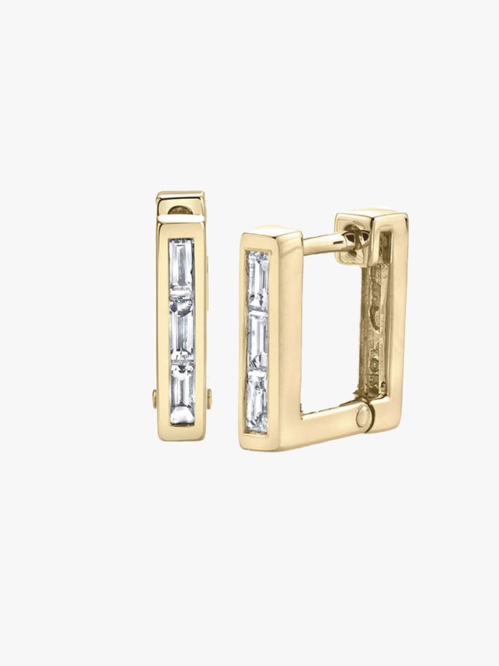 Baguette diamond square huggie