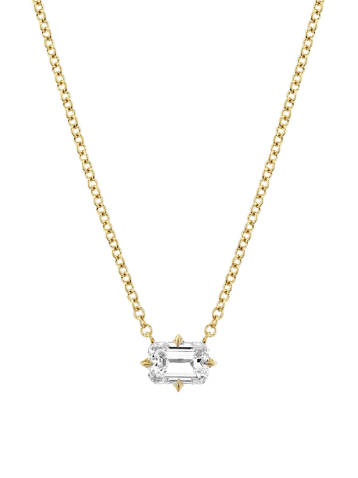 Mini prong set emerald cut diamond necklace photo