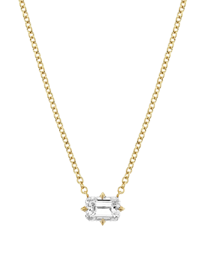 Mini prong set emerald cut diamond necklace