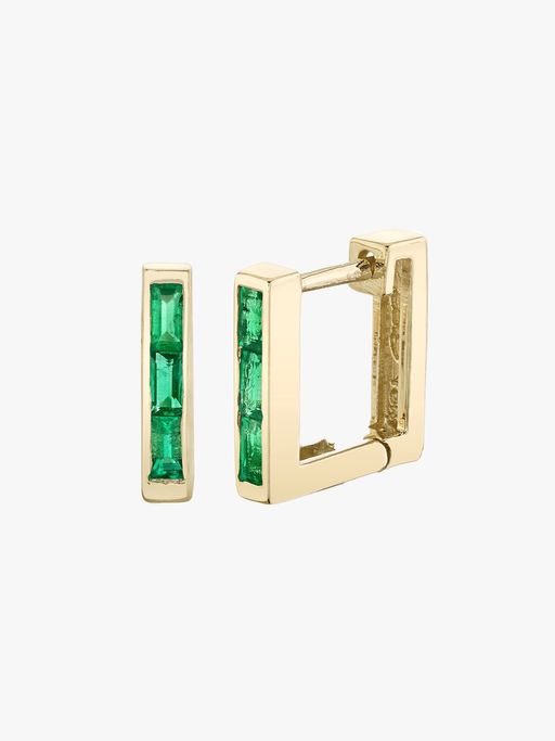 Baguette emerald square huggie photo