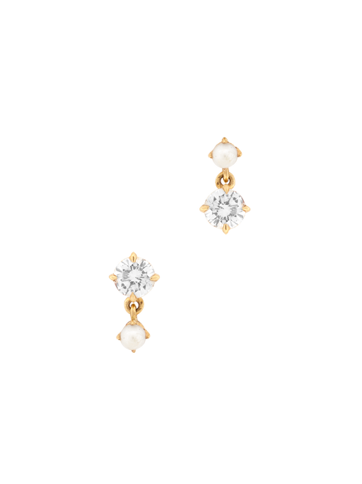 Alternating diamond and pearl drop earrings photo