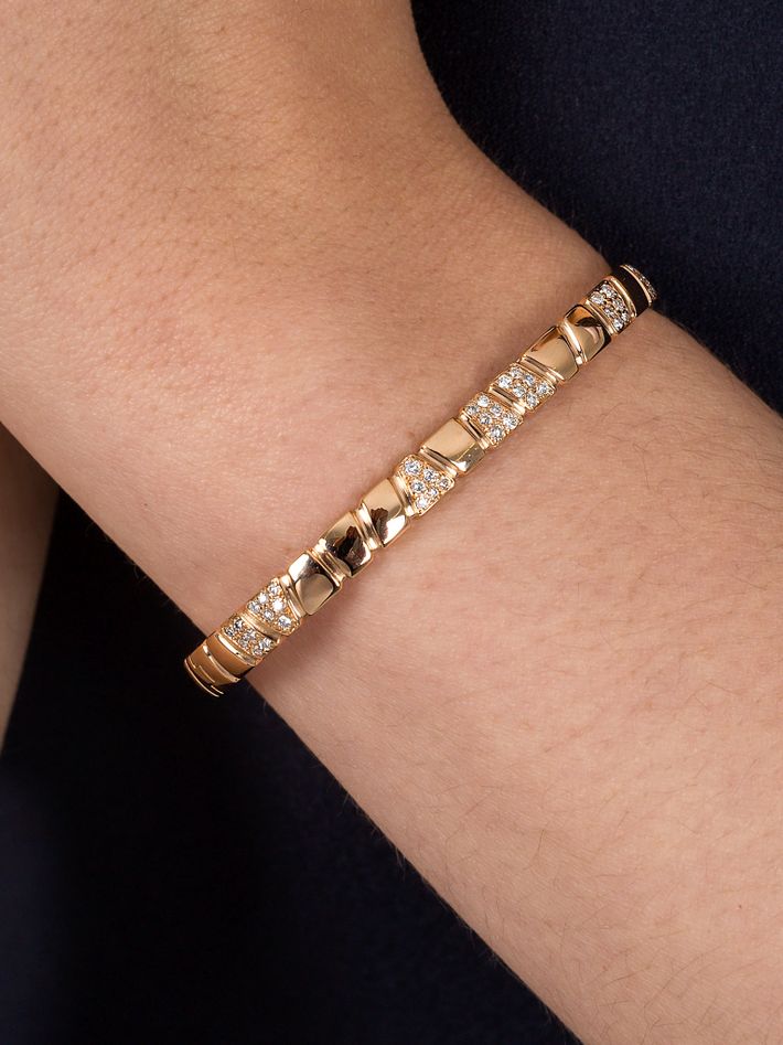 Bangle bracelet ride & love semi-pavé - 18k rose gold