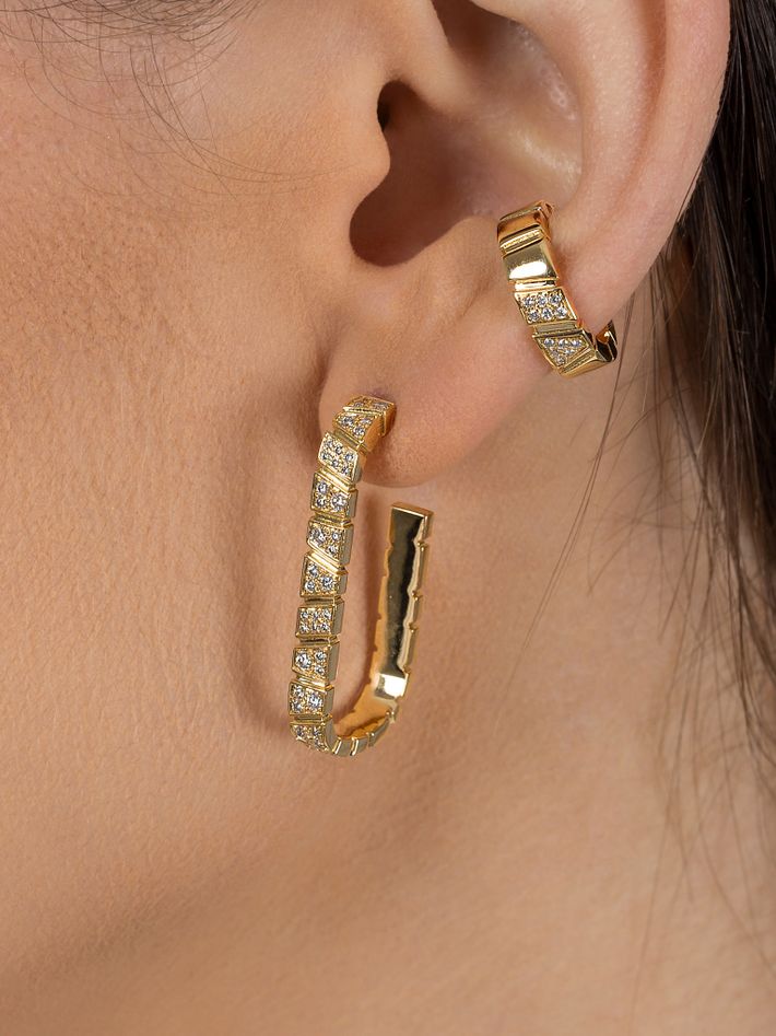 Earrings ride & love pavées medium - 18k yellow gold