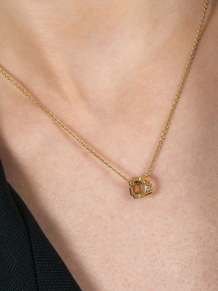 Necklace ride & love semi-pavé small - 18k yellow gold