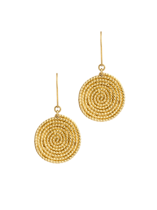 Golden granulated large spiral earrings photo