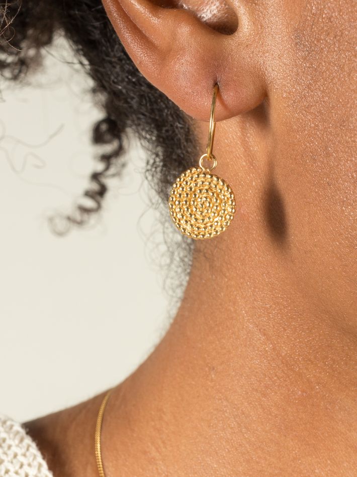 Golden granulated spiral earrings