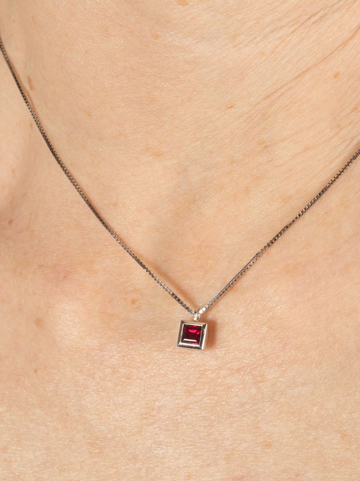 Square Burmese ruby necklace