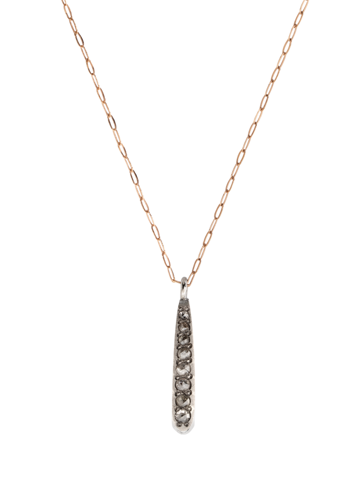 White and rose gold drop necklace with rose cut diamonds