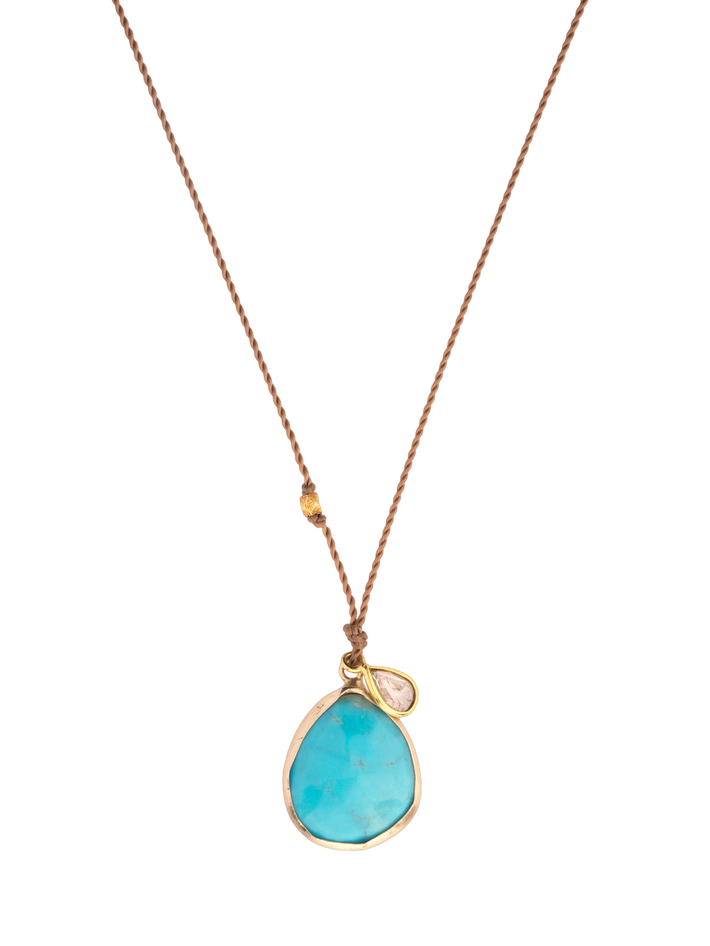 Turquoise, diamond and 18kt bead necklace