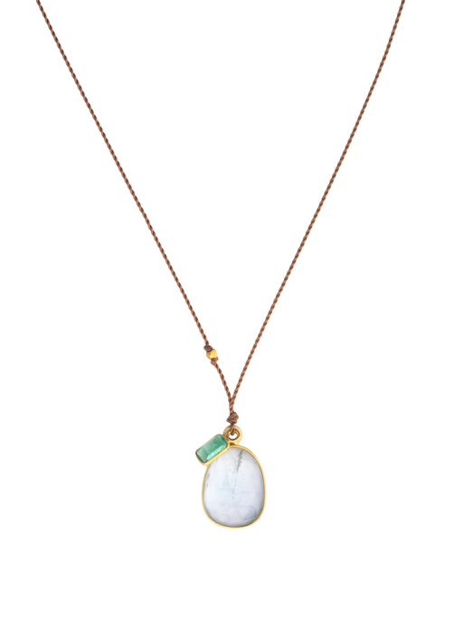 Aquamarine, emerald and 18kt bead necklace photo