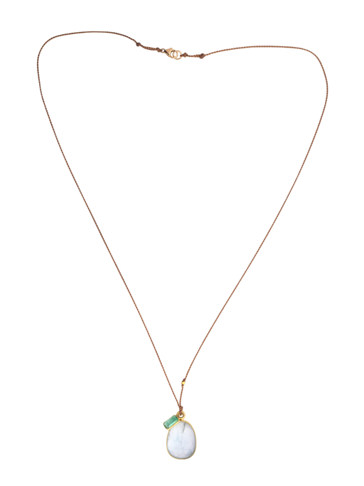 Aquamarine, emerald and 18kt bead necklace photo