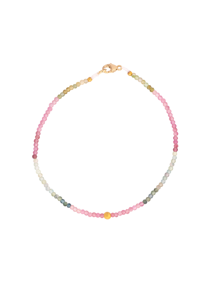 Ombre watermelon tourmaline + 18kt beaded bracelet