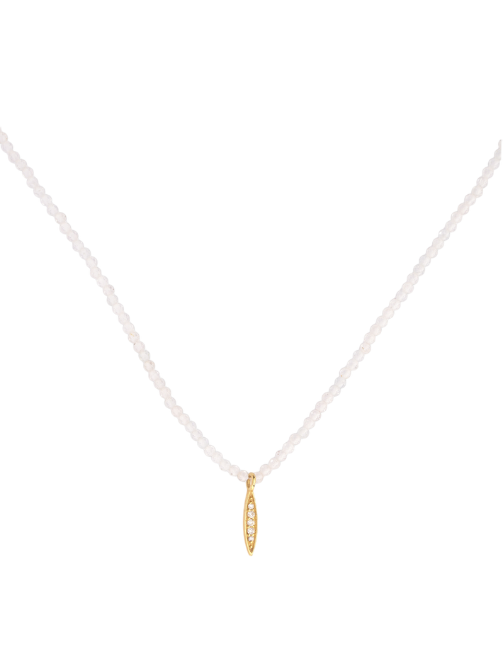 Beaded white topaz with 14kt diamond pave pendant