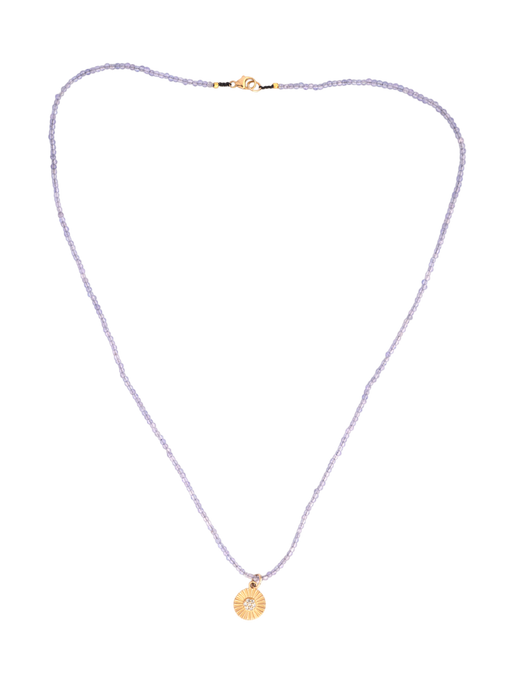 Beaded tanzanite necklace 14kt diamond pave pendant photo
