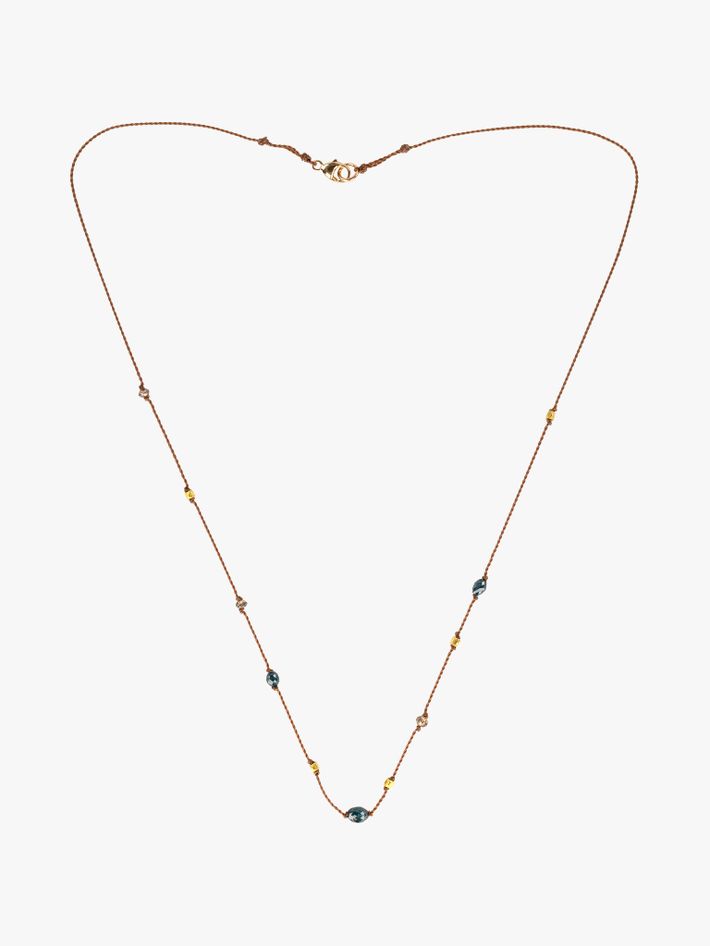 Blue and cognac diamond wren necklace