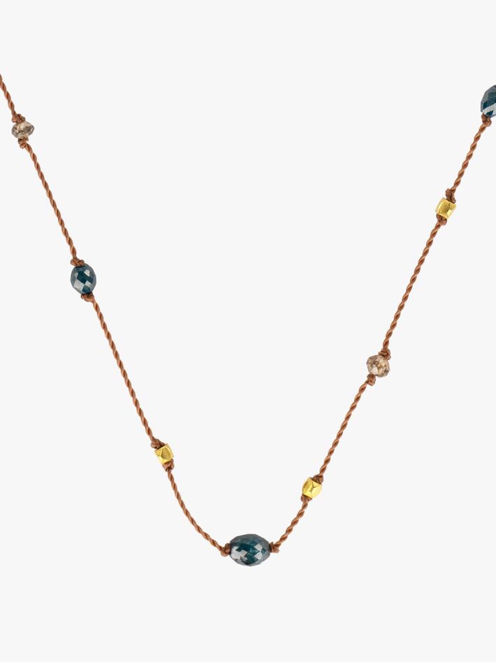 Blue and cognac diamond wren necklace