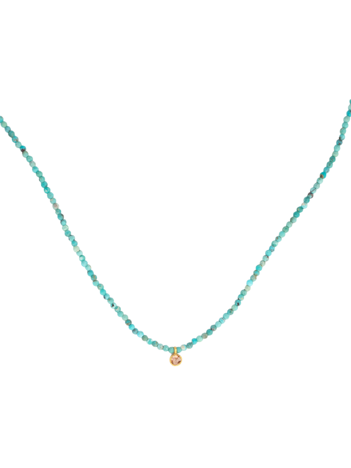 Beaded turquoise necklace with rosecut diamond