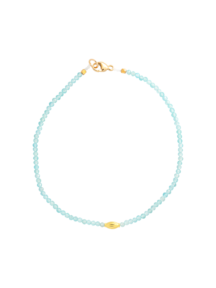 Aquamarine and gold bead beaded bracelet