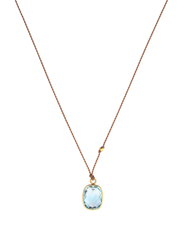 Blue topaz window and 18kt bead necklace