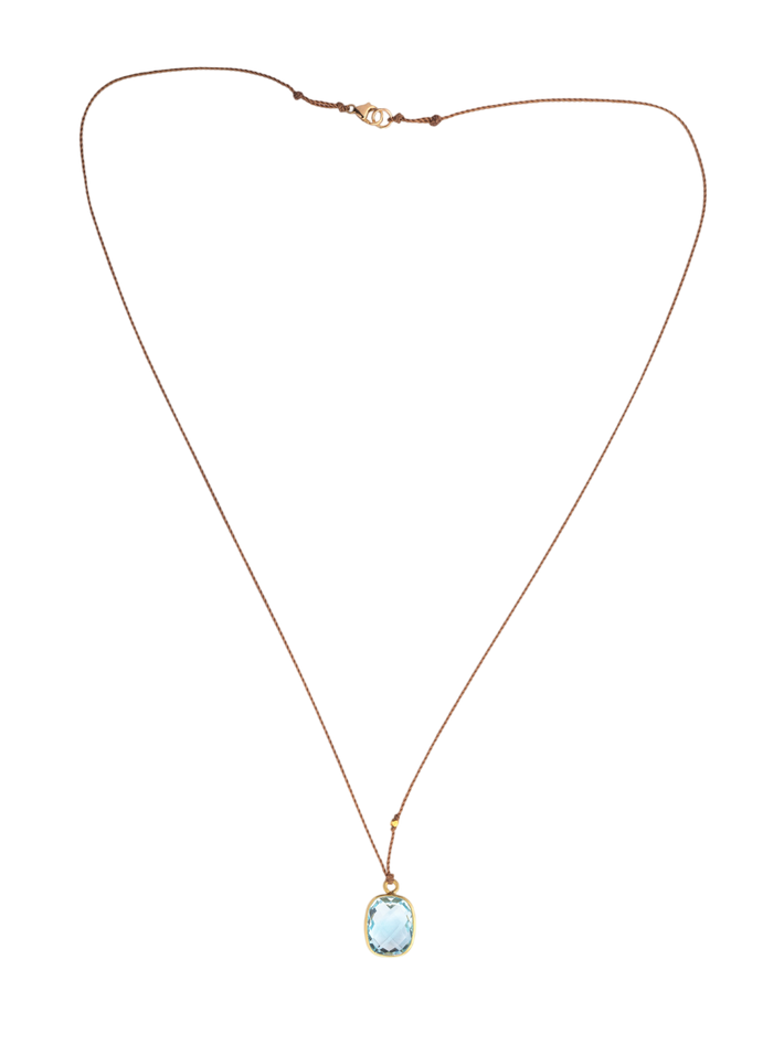 Blue topaz window and 18kt bead necklace