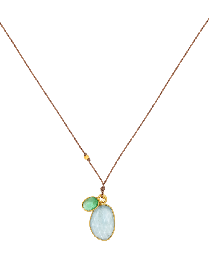 Aquamarine and emerald pendant necklace