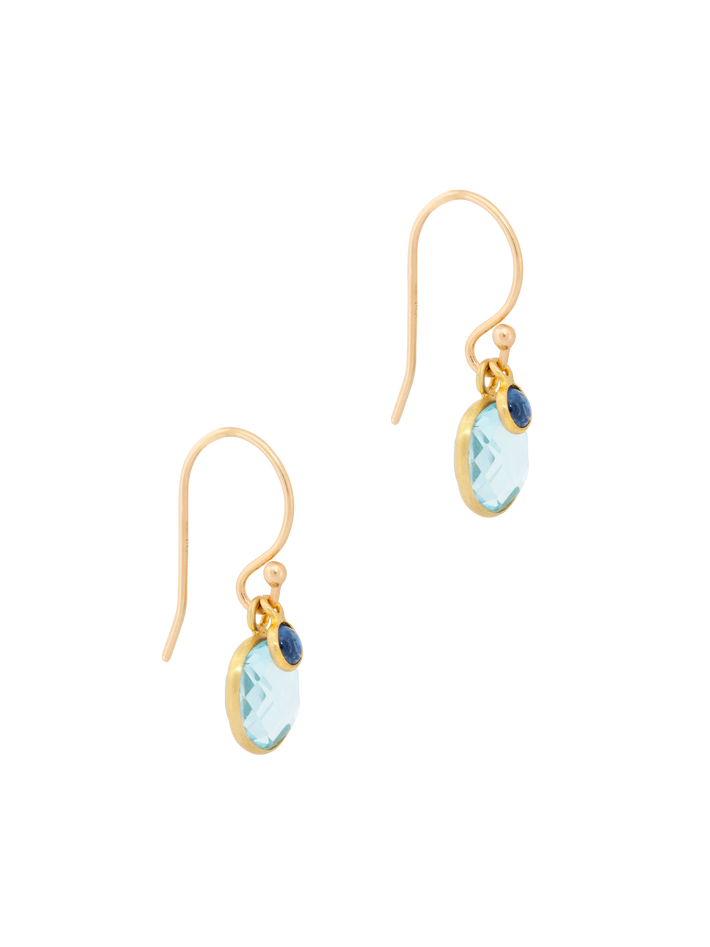 Small blue topaz and cabochon sapphire earrings