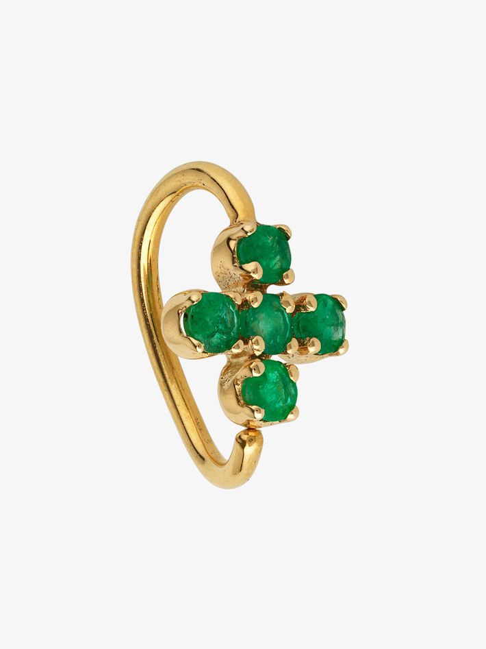 Plus hoop gold with emeralds