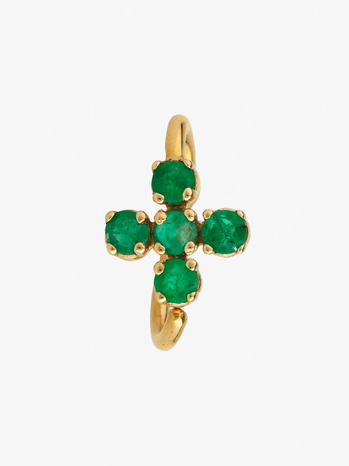 Plus hoop gold with emeralds