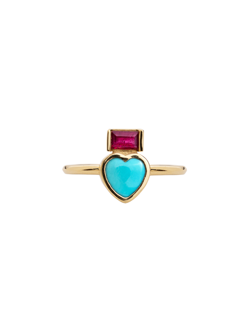 Turquoise and ruby tillya tepe heart ring photo